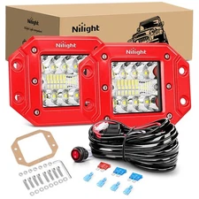 Nilight 2PCS 42W Flush Mount LED Pods Spot Flood Combo Beam with Wiring Harness