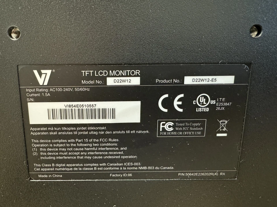 V7 DW22W12 22" Monitor 1680x1050 Display - Bild 4 von 4