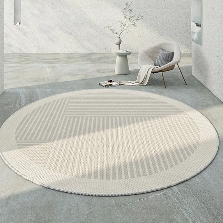 Circle Round Beige Rug Living Room Bedroom Carpet Minimalist Rugs Anti