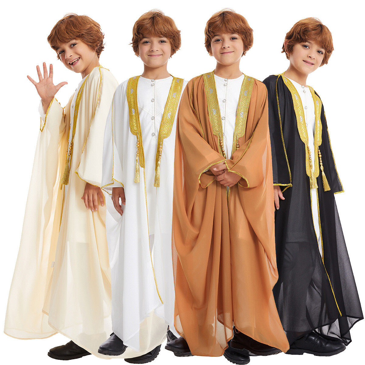 Muslim Child Boys Saudi Arab Dishdasha Thobe Kaftan Robe Kids Long