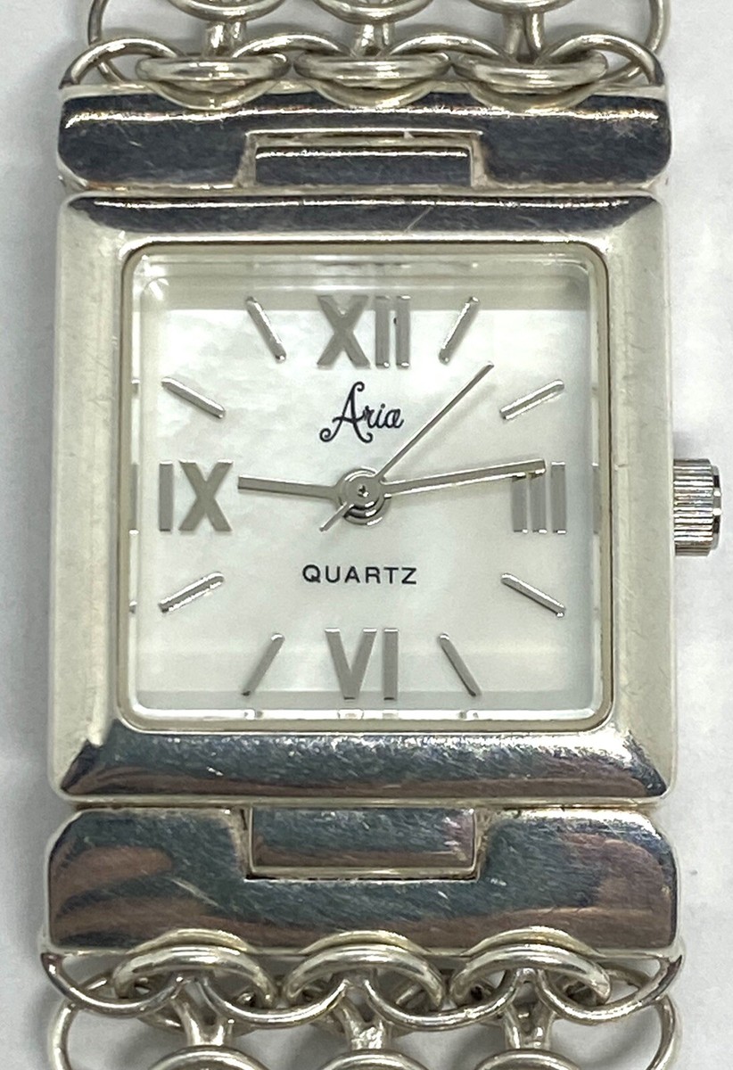 Vintage Aria Sterling Silver Wrist Watch With Mesh Bracelet Band Vintage Aria Sterling Silver Wrist Watch With Mesh Bracelet  main image 4