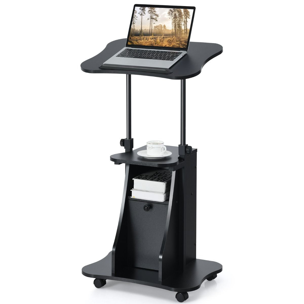 Bureau roulant pour PC portable inclinable table de lit ergonomique noire