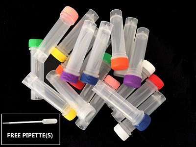 2ml Kunststoff Reagenzglas Fläschchen Behälter Röhrchen Schraubverschluss O-Ring Dichtung versch. Farben