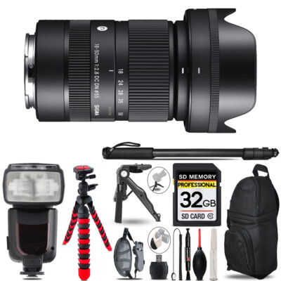 Sigma 18-50mm f/2.8 DC DN Lens for Sony E -+ Monopod - 32GB Accessory Bundle