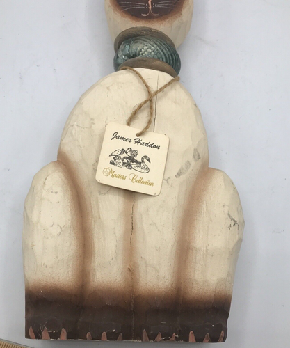 FOLK ART HAND CARVED wood JAMES HADDON PRIMITIVE CAT SCULPTURE BLUE EYES w/tags - Picture 10 of 16