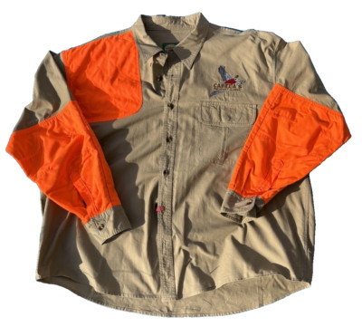 Cabelas Shirt Mens Tag 3XL Beige Orange Shooting Hunting Pheasant Classic