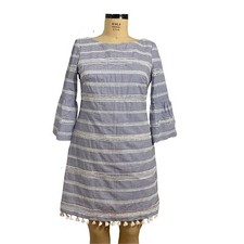 Vince Camuto women's blue white striped short mini dress 3/4 puff sleeve sz 6