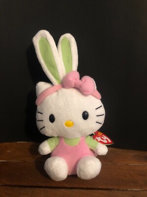 Ty Hello Kitty by Sanrio Beanie Baby Pink Jumper Easter Green Ears 2010 MWMT