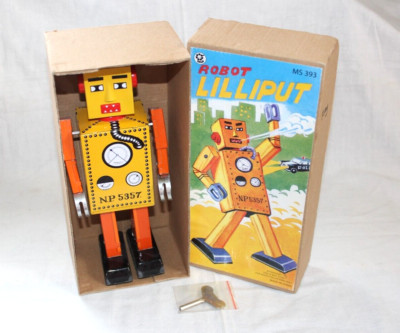 Robot Lilliput Retro Wind Up Tin Toy w/Box and Turn Key by Schylling MS393 Repro