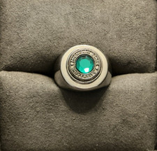 Sterling Michigan State University Green Class Ring Top on Signet Ring