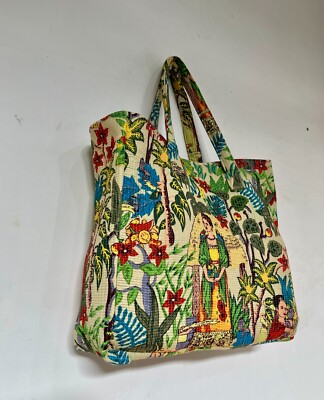 Indian Beige Frida Printed Quilted Handbag Shoulder Bag Women Cotton Handbag US