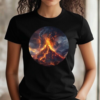 T-Shirt Frauen Ausbrechender Vulkan Motiv Baumwolle Größe XS bis 3XL