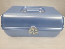 Vintage Caboodles Blue Glitter Make Up Case with Mirror 2622 USA Made