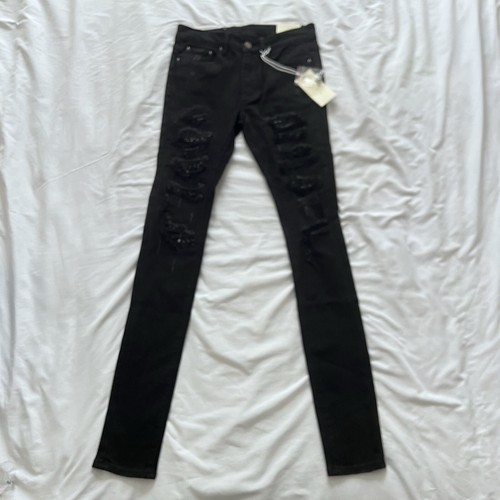 MNML Distressed Stretch Paisley Denim 28 X 33 Dark Wash Black Jeans