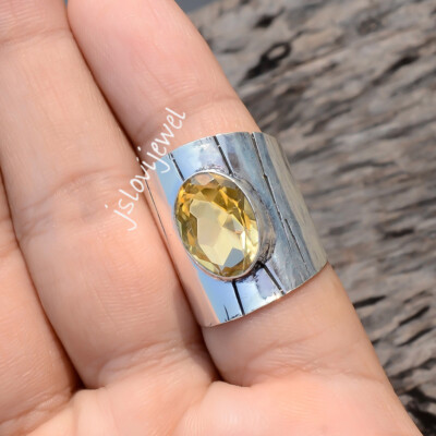 Citrine Topaz Gemstone 925 Sterling Silver Ring Latest Design Men's Jewelry