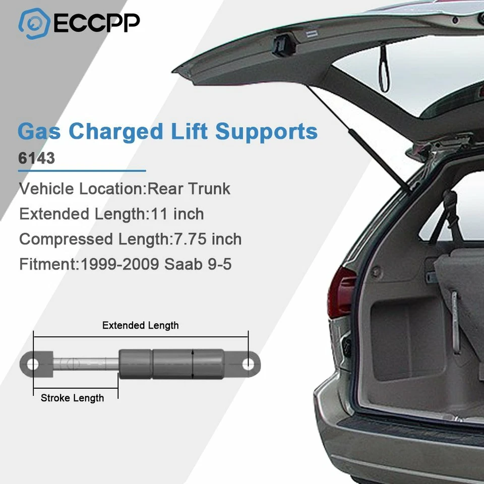 2x Muelles de gas para maletero ECCPP SOPORTE DE ELEVACIÓN AMORTIGUADORES PUNTAL PARA Saab 9-5 6143 1999-2009 Foto 2 de 4