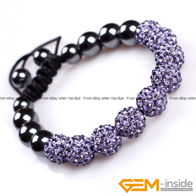 10mm HandWoven Rhinestone Czech Crystal Pave Ball 9 Beads Bracelet