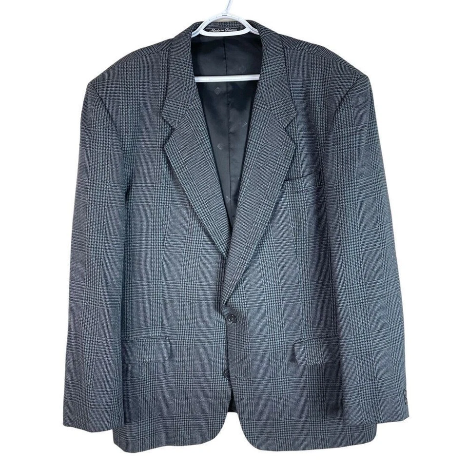 Vintage Pierre Balmain Silk Wool Blazer Jacket Mens 46L Gray Check 2 Button - Image 2 of 4