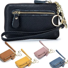Genuine Leather Women Zipper Small Wallet Coin Purse Pouch Holder Wristlet Strap