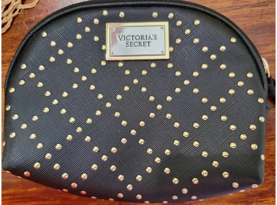 Victorias Secret Designer Cosmetic Makeup Bag Black Studded