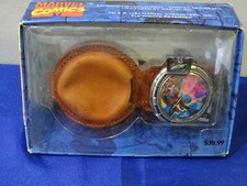 Vintage Unused Marvel Spiderman Character Pocket Watch w/Leather Belt Holder P6
