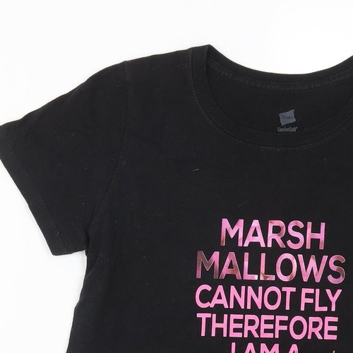 Hanes Womens Black Cotton Blend T-Shirt Size S - Marshmallows Can Not - Picture 3 of 12