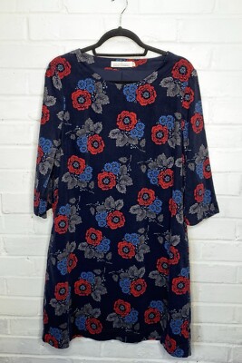 Seasalt Kleid Gr. UK 12 dunkelblau Nadel Cord Blumen Blockprint Cornwall