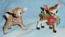 Vintage Ceramic Big Eyes Fawn Deer Figurines Christmas Japan 3" Tall Free Ship