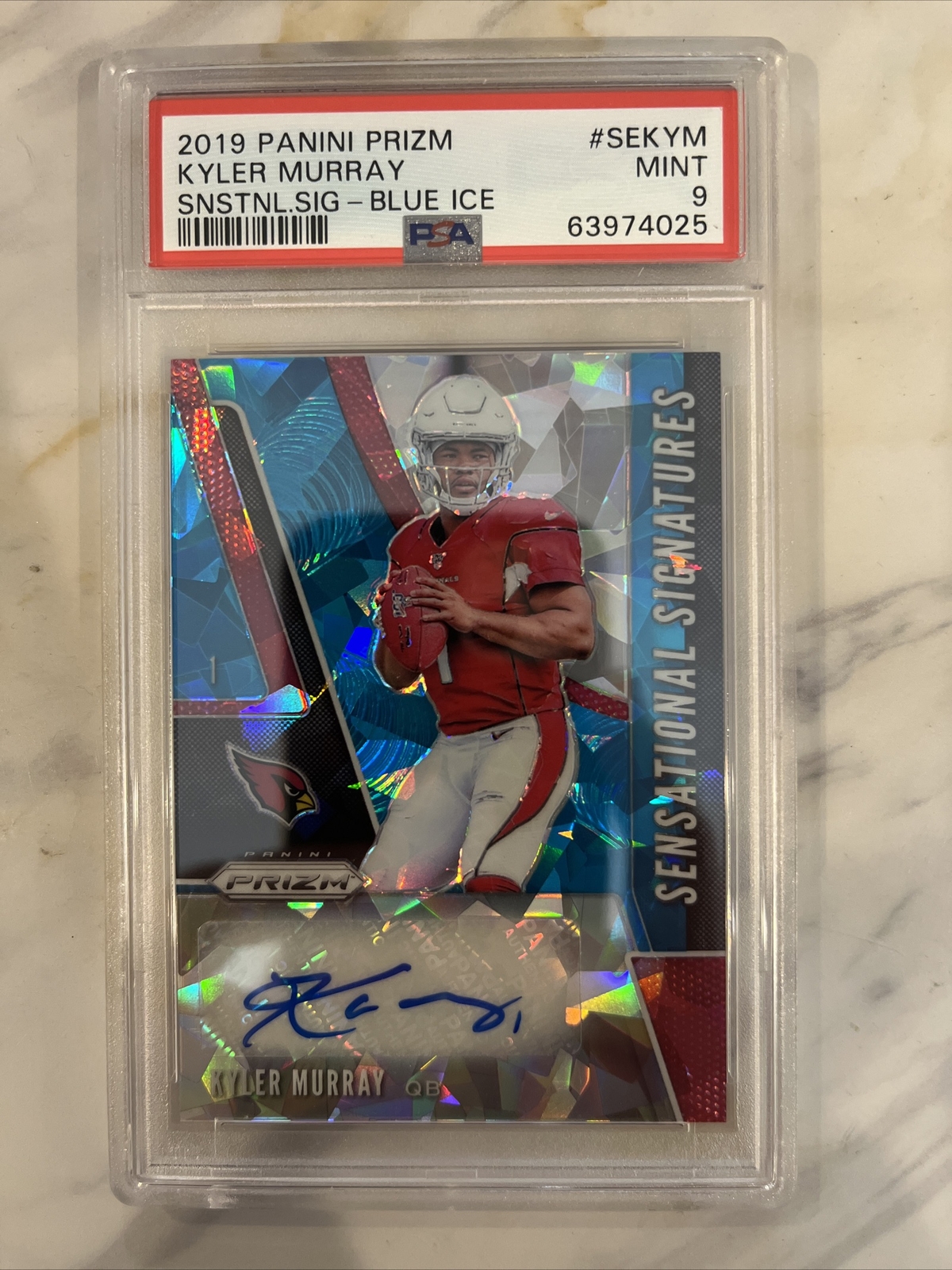 2019 Prizm Sensational Signature KYLER MURRAY BLUE ICE ROOKIE AUTO /99 PSA 9