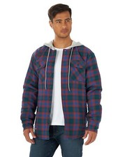 Wrangler Mens Quilted Lined Flannel Shirt Jacket w/ Hood  Blue/Red  Medium