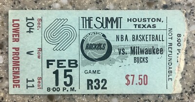 Houston Rockets vs Milwaukee Bucks February 15th, 1976 Ticket Stub | eBay
