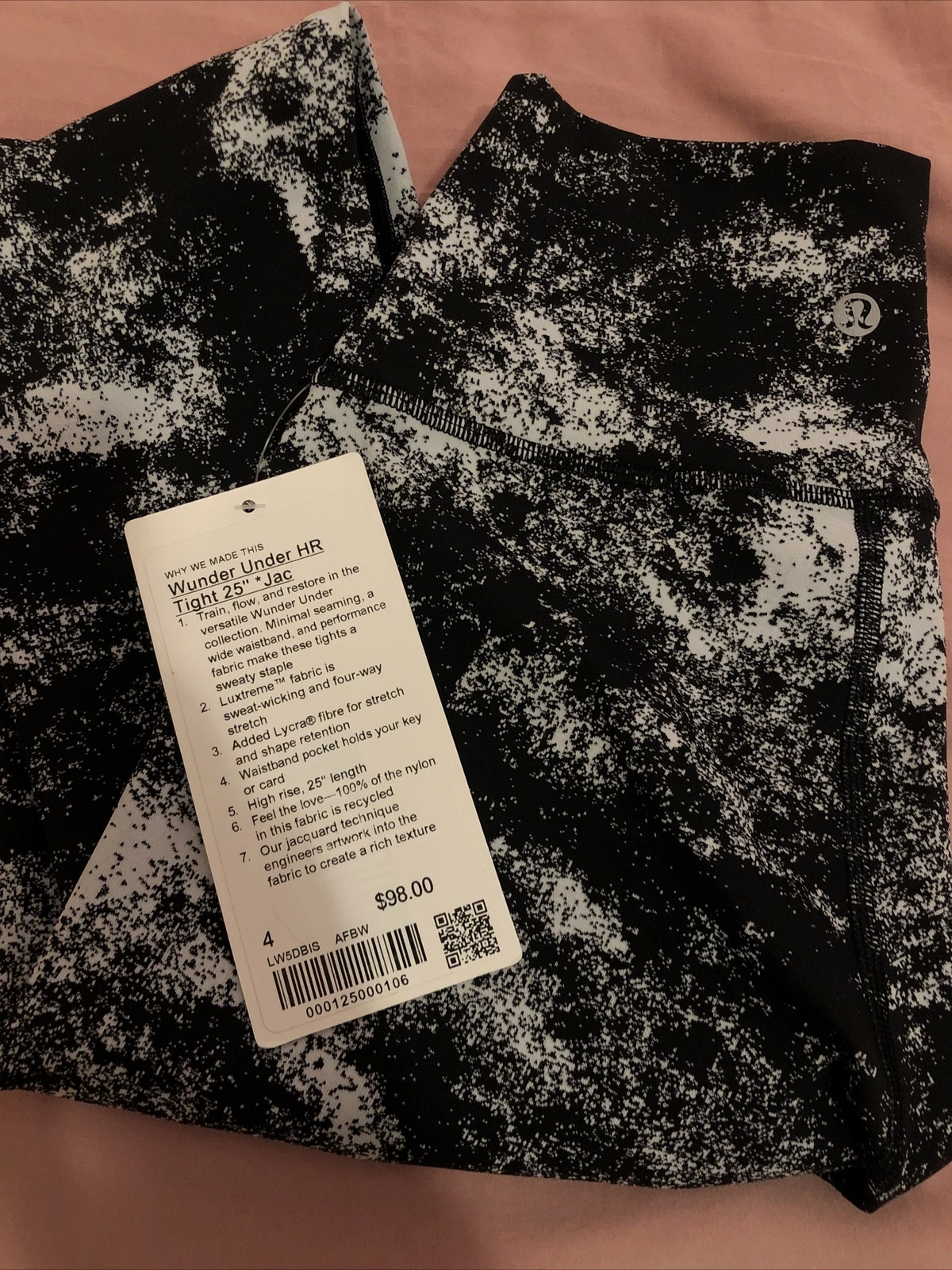 NWT Lululemon Wunder Under High Rise Tight 25" *Jac Black Alpine White Size:4