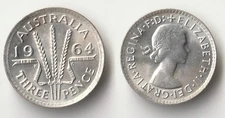 1964 Australia threepence (3 pence) silver coin