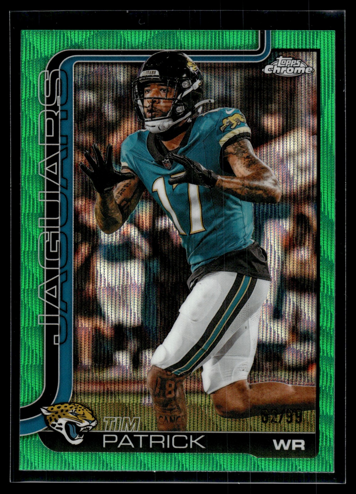 Tim Patrick 2025 Topps Chrome Green Wave Refractor Card /99 #96
