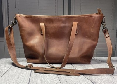 Kelly Moore Weekender Full-Grain Heavy Leather Tote Bag Brown Large Carryon
