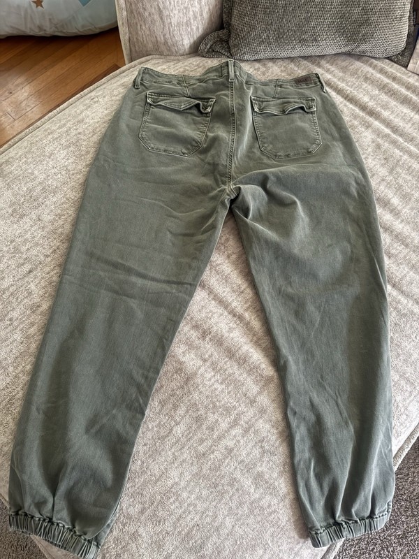 PAIGE Mayslie Jogger Pants Size 33olive Green Stretch Twill Exposed Ankle Zip