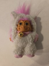 VTG Russ Troll Doll 3" Easter Lamb Outfit Bell Pink Hair Brown Eyes Complete
