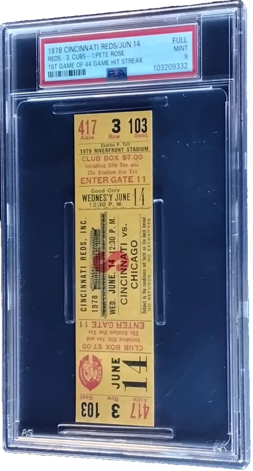 1978 PSA 9 Pete Rose 1st Game of 44 Game Hit Streak FULL Ticket! Cincinnati Reds - Image 4 of 4