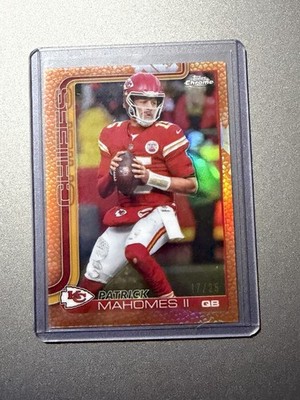 2025 Topps Chrome Football Patrick Mahomes Orange Leather Refractor 17/25