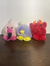 Vintage Puffkins Plush Lot of 3 Red Devil Flo Flamingo Chickity Purple Chick