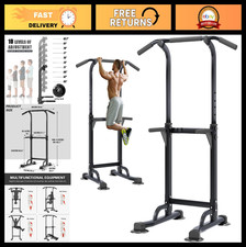 Adjustable Power Tower Pull Up Bar Station - Free Standing Dip Rack for Home Gym