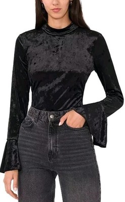 Parker Women's Black Velvet Cut-Out Back Bell-Sleeve Top Size L