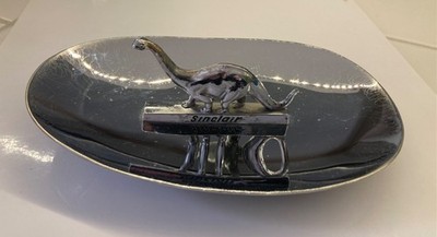 Vtg Sinclair Go Dino Dinosaur Metal Trinket Dish Ashtray Chrome GREEN logo