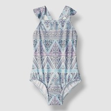 Seafolly Kid's Girl's Blue Ruffled Nanas House One-Piece Swimsuit Size 4