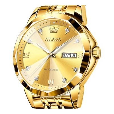  Watch for Men Automatic Classic Mechanical Watch Diamond Mirror Stainless Gold