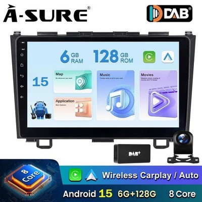 DAB+ 9'' 6+128GB Android 15 Autoradio CarPlay Navi Kam Für Honda CR-V CRV 2007-11