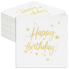 100 Pack Gold Happy Birthday Napkins, 5 5inch  Disposable Square Birthday
