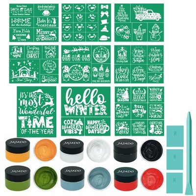 19pcs Christmas Stencils Chalk Paste Paint Set with Mini Squeegees, Adhesive ...