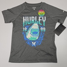 Hurley Boys Shark Graphic Sun Shirt Size 4 NWT H2O-DRI UPF 50 Black Heather Tee