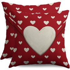 Valentines Pillow Covers 18X18 Set of 2, Cream Heart 18" x 18" Pack of 2 Red
